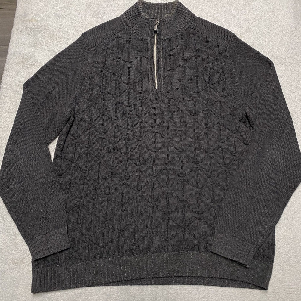 Tommy‎ Bahama 1/4 Zip Sweater Mens Small Black Pullover Textured Knit